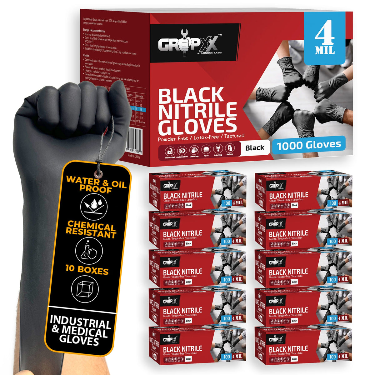 GripXX - Industrial Black Nitrile Gloves - 4 Mil – London Labs