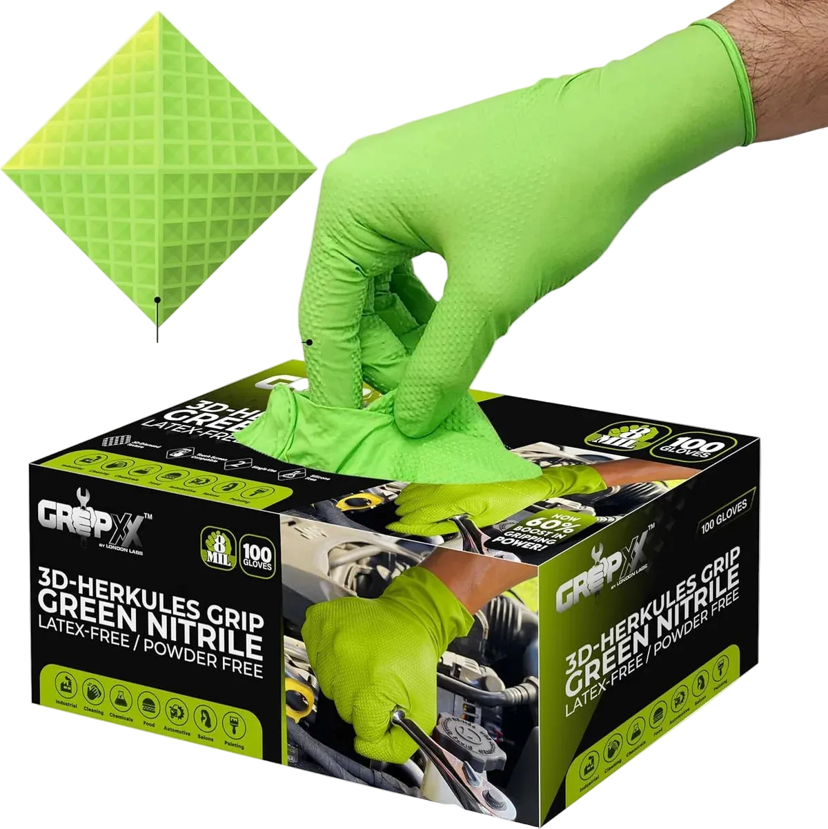 GRIPXX 8 mil orange nitrile heavy duty glove with a raised diamond grip texture