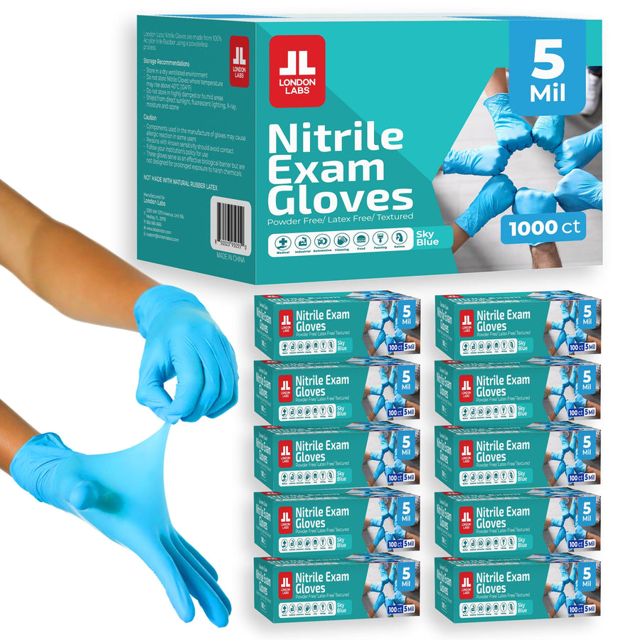 Sky Blue 5 Mil Nitrile Gloves - 100, 200 & 1000 Count Nitrile Gloves GRIPXX 1000 X-Small