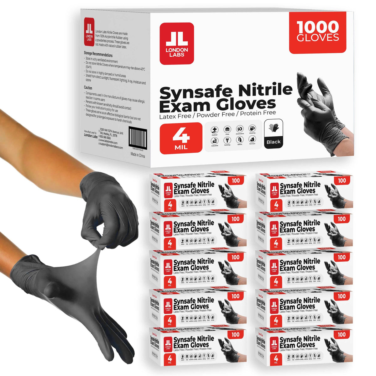 Synsafe Black 4 Mil Nitrile Gloves - 100, 200 & 1000 Count