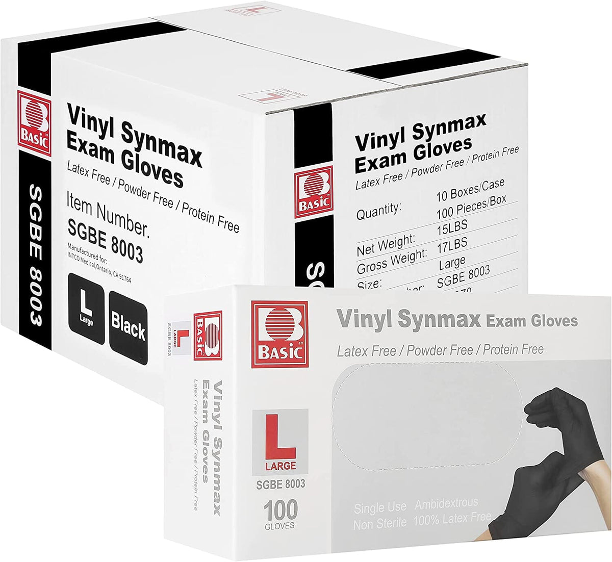Basic Medical Synmax Black Vinyl Exam Gloves - Case of 1000