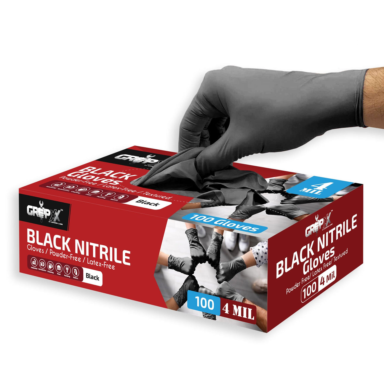 GripXX - Industrial Black Nitrile Gloves - 4 Mil – London Labs