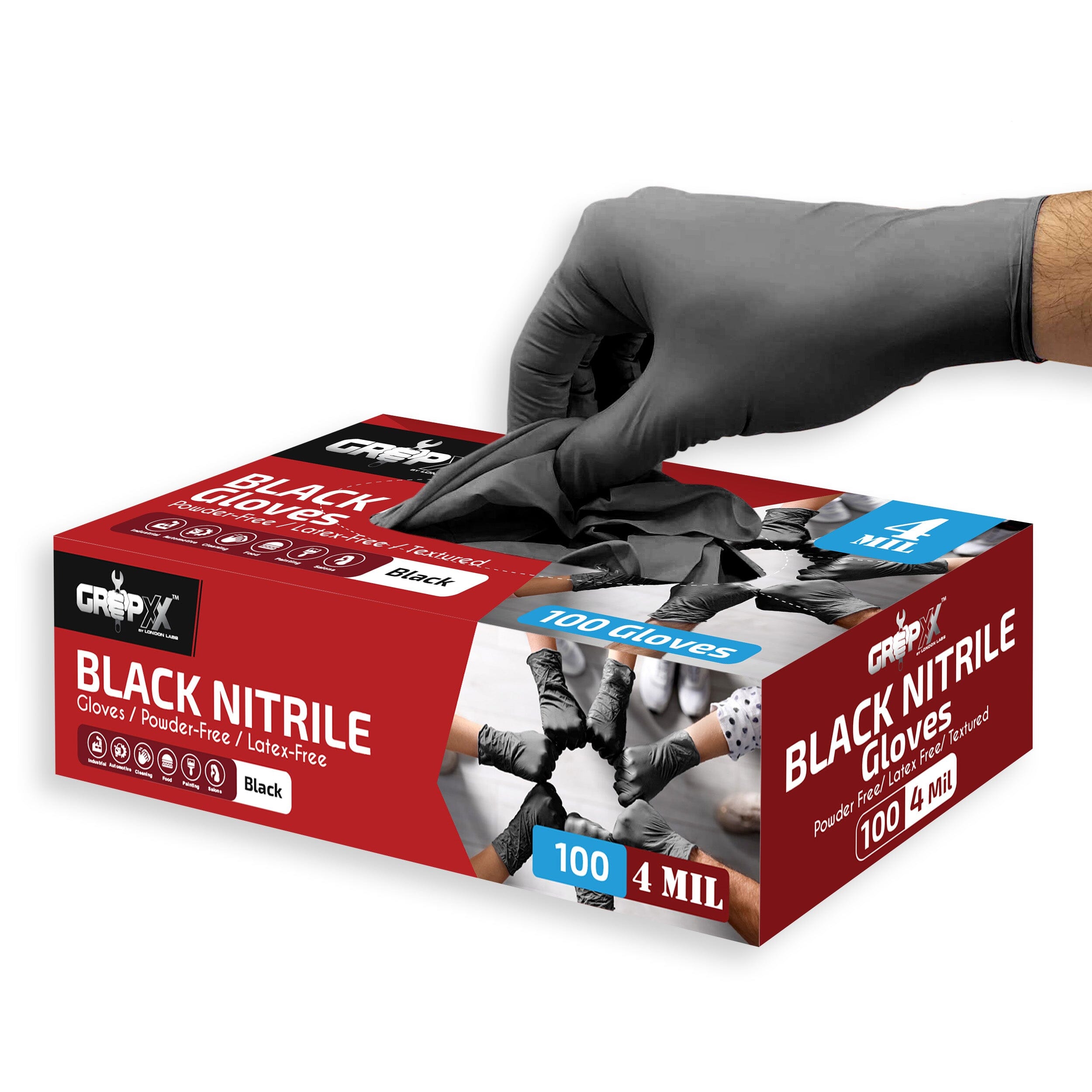 GripXX - Industrial Black Nitrile Gloves - 4 Mil – London Labs