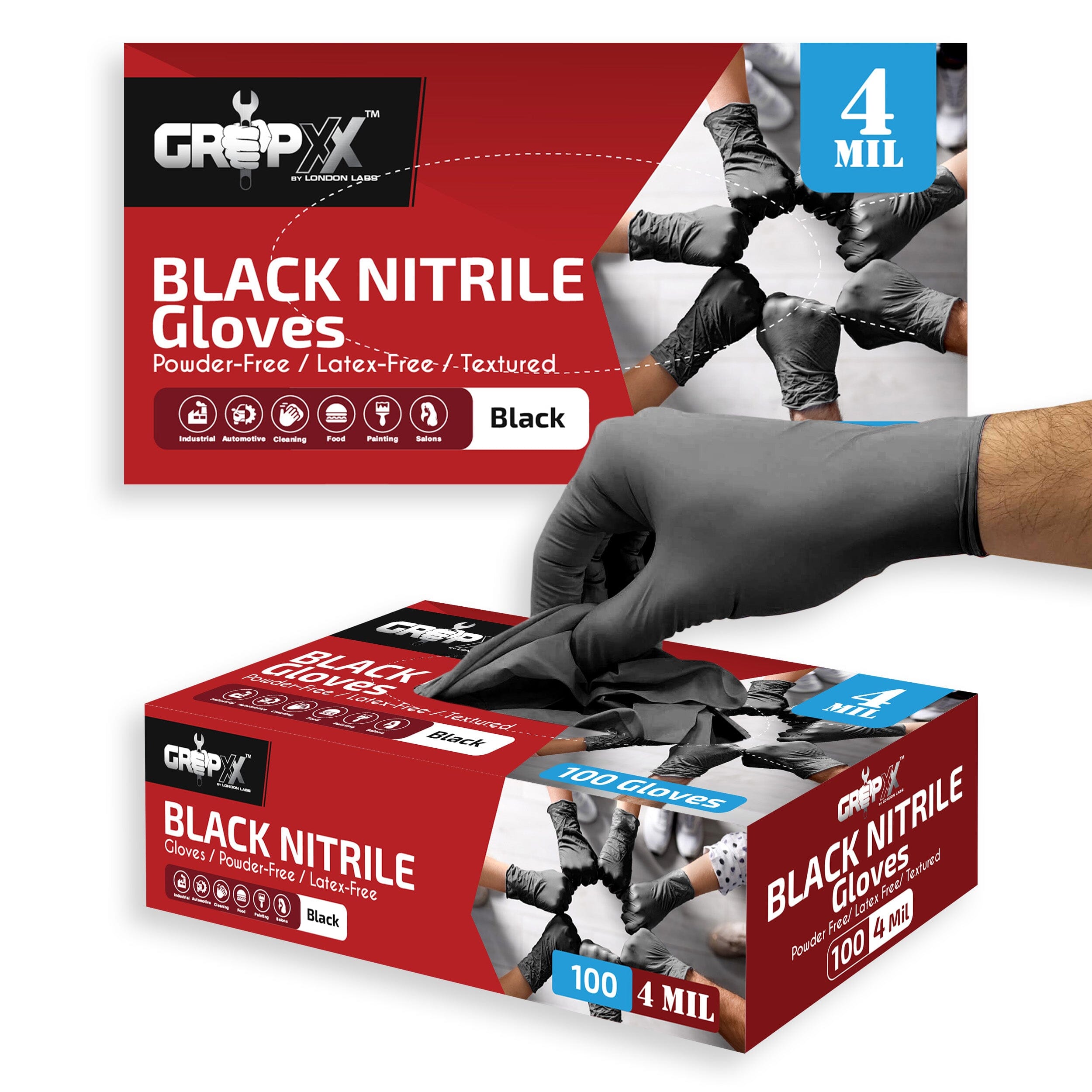 GripXX - Industrial Black Nitrile Gloves - 4 Mil – London Labs