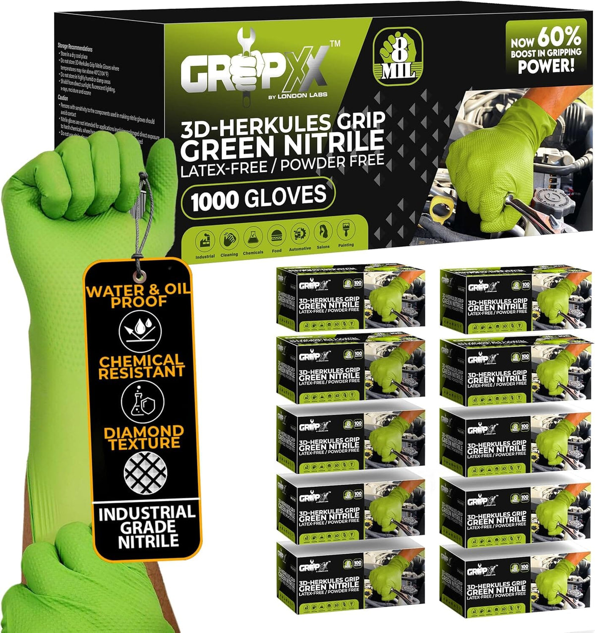 GRIPXX 8 Mil Green Nitrile Gloves Nitrile Gloves GRIPXX 1000 Count Small 