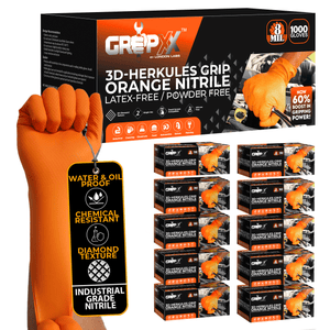 GRIPXX 8 Mil Orange Nitrile Gloves – 3D Raised Diamond Texture