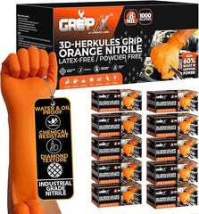 GRIPXX 8 Mil Orange Nitrile Gloves–Heavy Duty, 3D Raised Diamond Texture Grip–Industrial Mechanic, Food Grade–Disposable