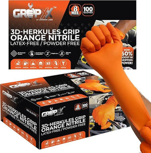 GRIPXX Mil Orange Nitrile Gloves – 3D Raised Diamond Texture