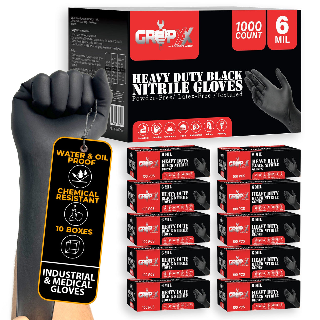 GripXX - Heavy Duty Black Nitrile Gloves - 6 Mil – London Labs