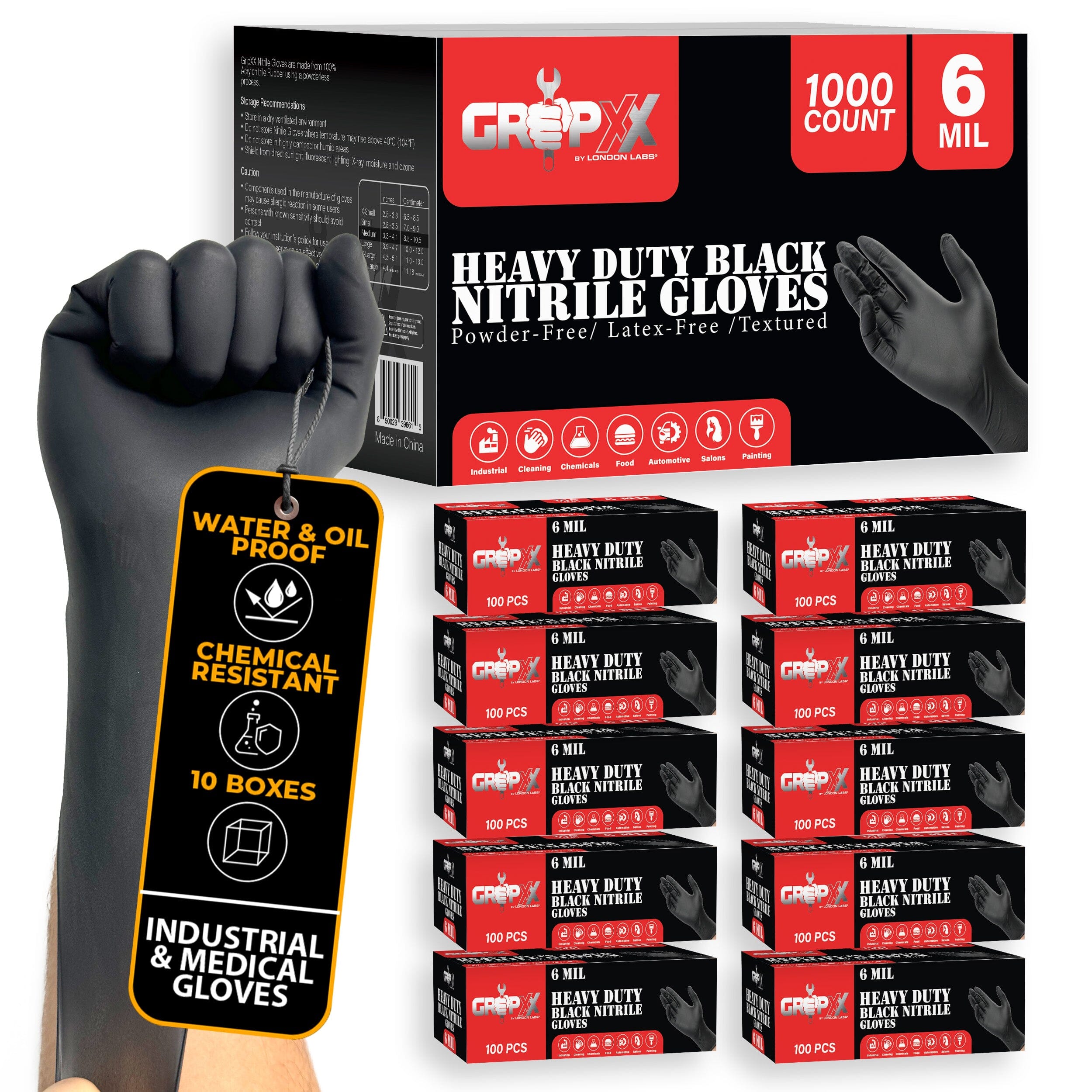 GripXX - Heavy Duty Black Nitrile Gloves - 6 Mil – London Labs