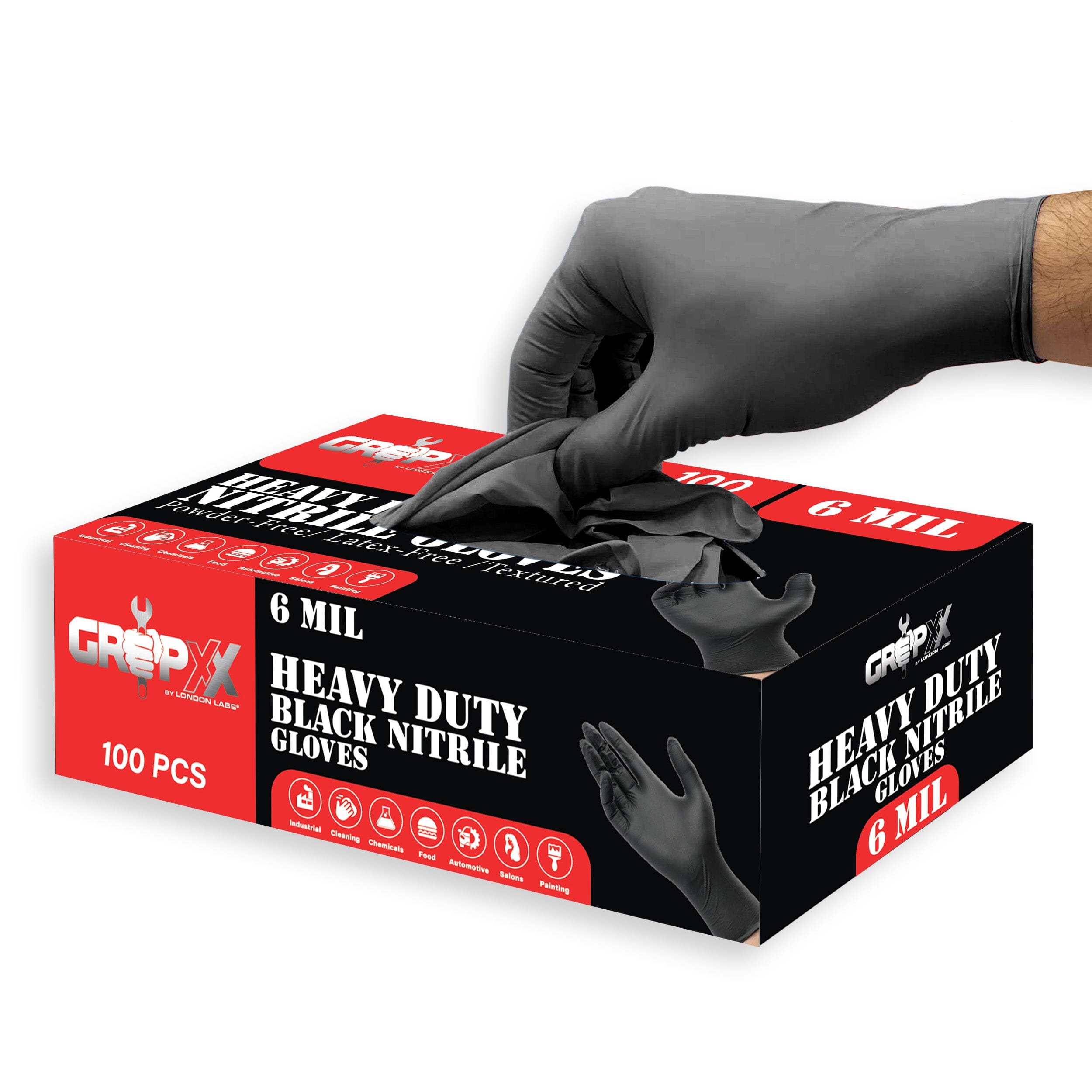 GripXX - Heavy Duty Black Nitrile Gloves - 6 Mil – London Labs