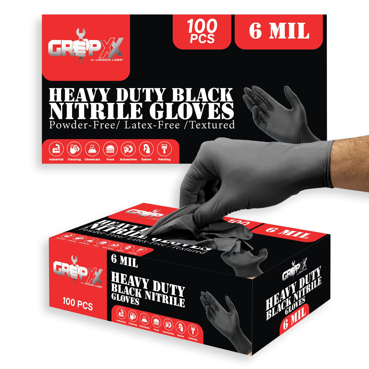 GripXX - Heavy Duty Black Nitrile Gloves - 6 Mil – London Labs