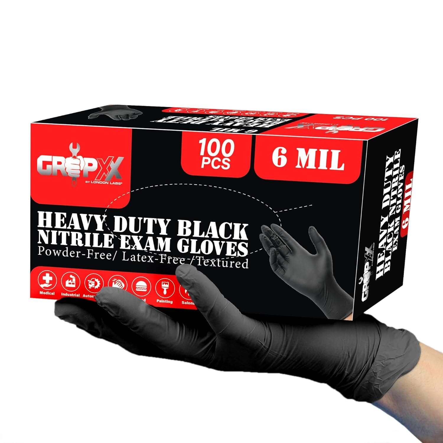 TOPGRIP HD Black Nitrile Exam Gloves, Powder-Free, 7 MIL, Full Case, X-Large (XL)