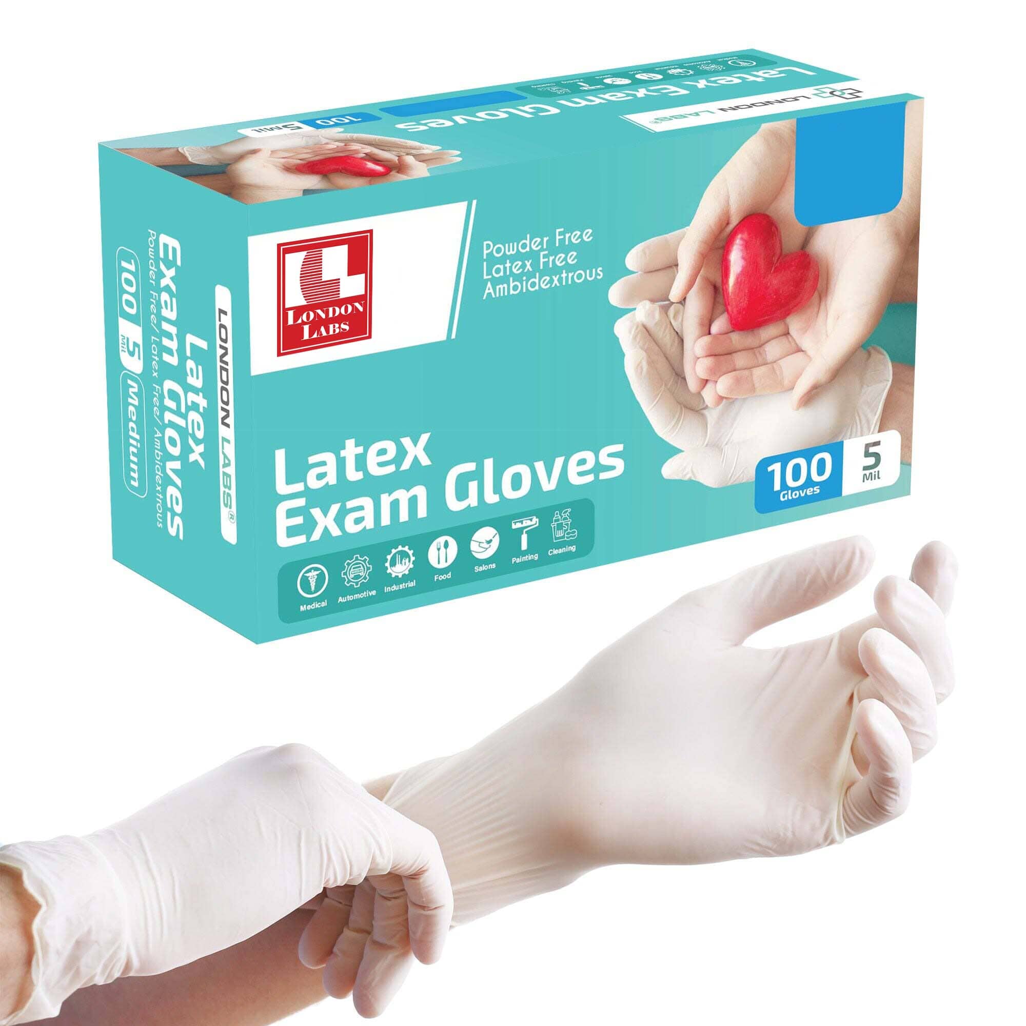 LATEX Exam Gloves 5 Mil Powder free London Labs