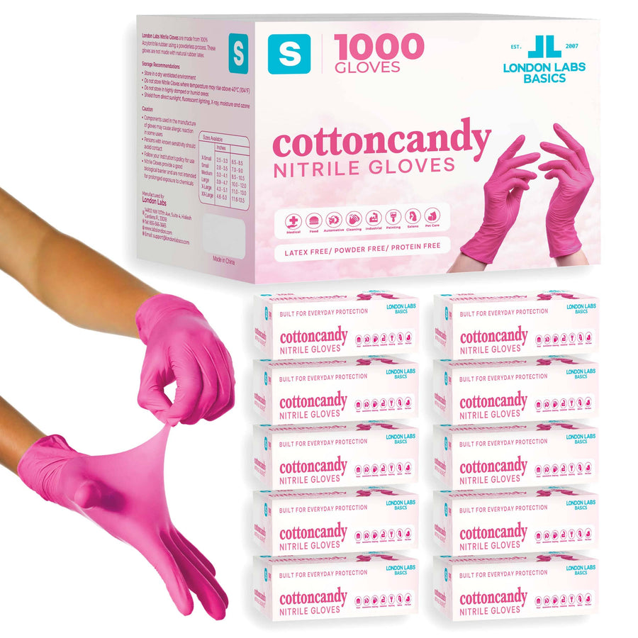London Labs Basics Cotton Candy Nitrile Gloves – Household Protection, Powder-Free, Latex-Free Disposable Gloves Nitrile Gloves London Labs 1000 