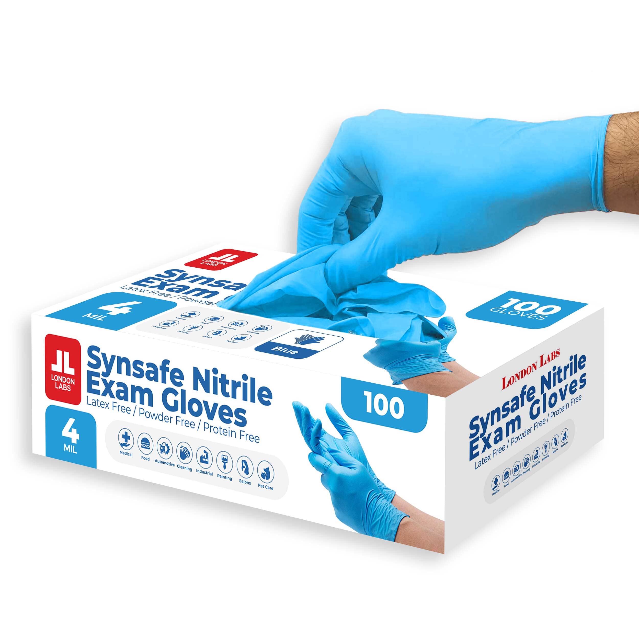 Synsafe Blue 4 Mil Nitrile Gloves - 100, 200 & 1000 Count – London