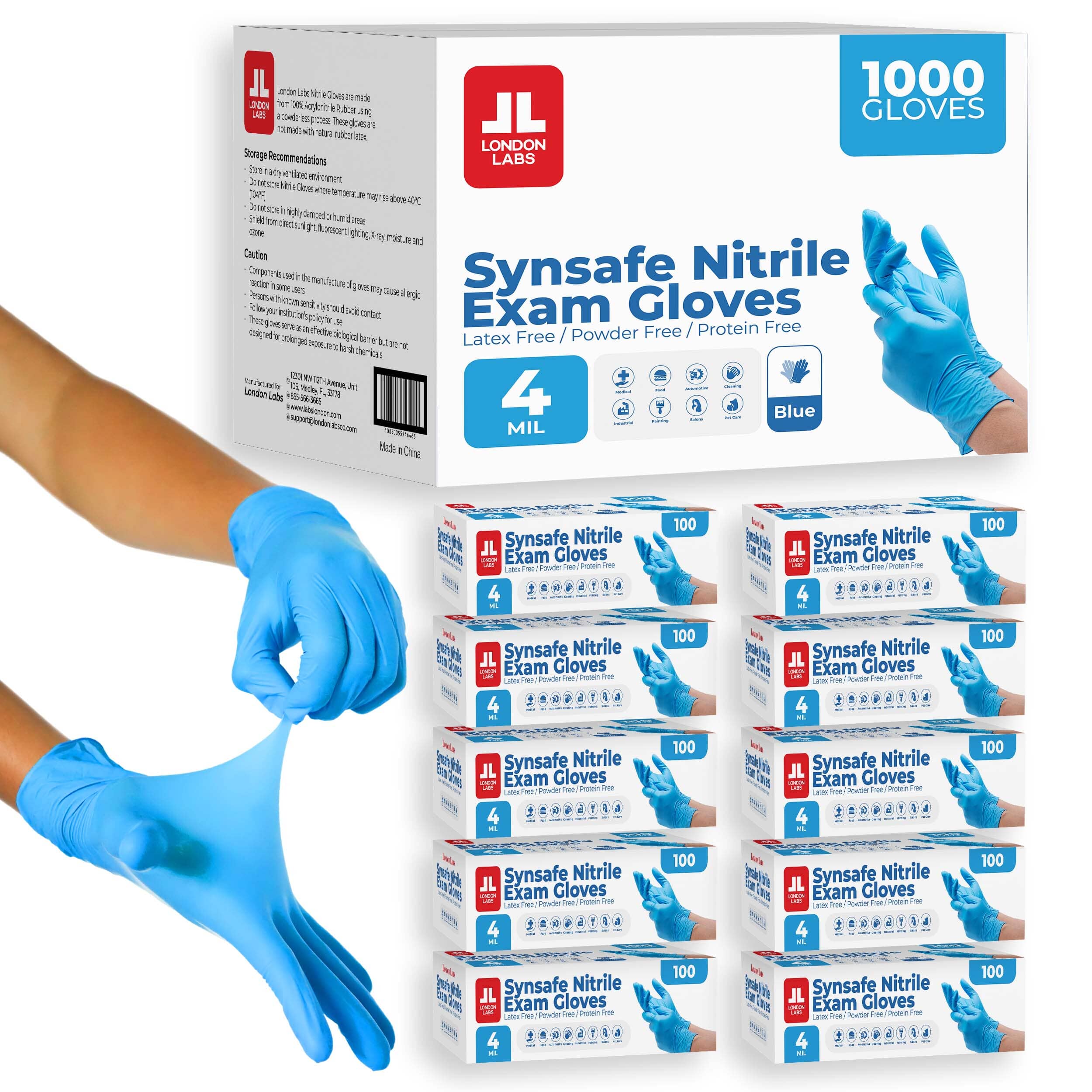 Synsafe Blue 4 Mil Nitrile Gloves - 100, 200 & 1000 Count – London