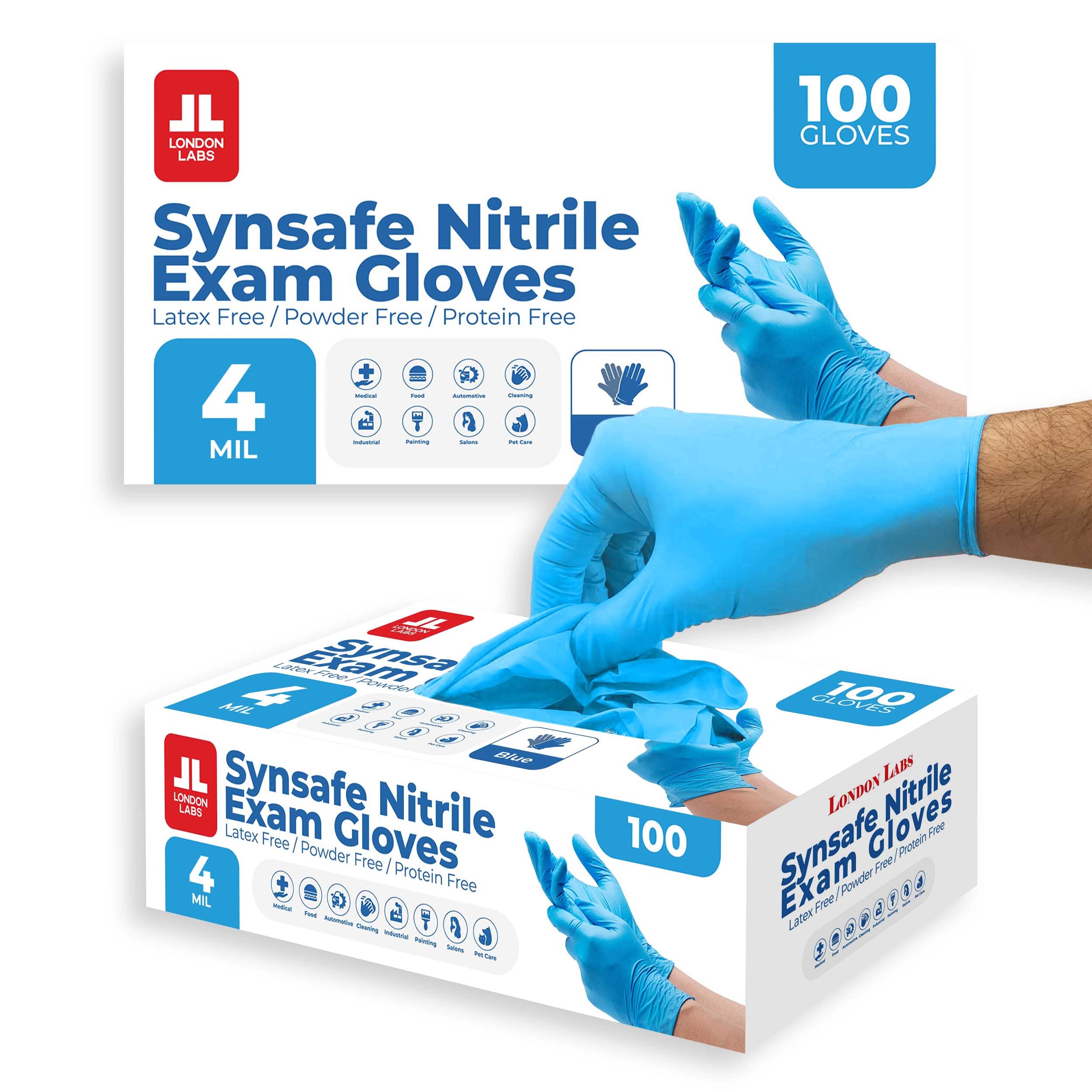 Synsafe Blue 4 Mil Nitrile Gloves - 100, 200, 1000 Count & B2B