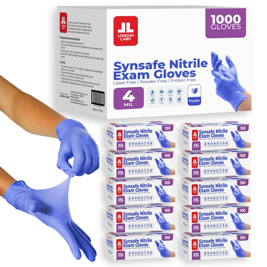 Synsafe Purple 4 Mil Nitrile Gloves - 100, 200 & 1000 Count Nitrile Gloves London Labs 1000 X-Small 