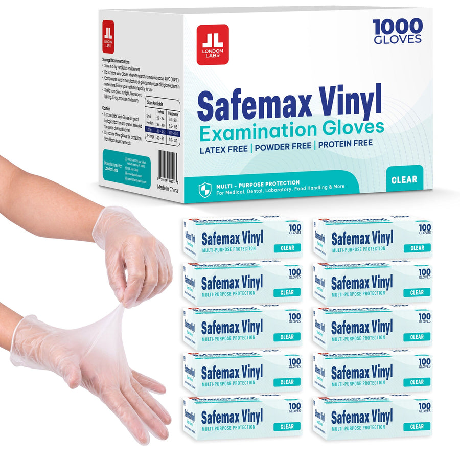 Synthetic Clear Vinyl Gloves - 100, 200, 1000 Count & B2B Pallet Vinyl Gloves London Labs 1000 Count Small 