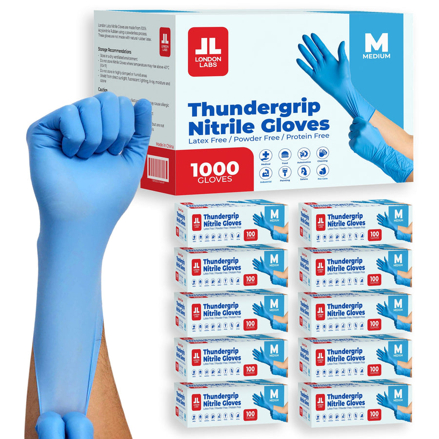Thundergrip Nitrile Exam Gloves | Powder-Free, Latex-Free, Protein-Free Nitrile Gloves London Labs 1000 Medium 