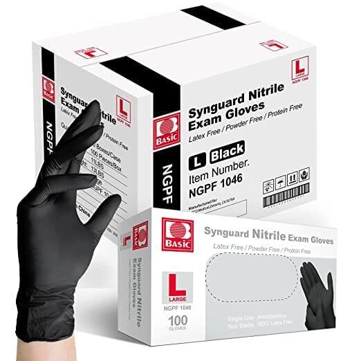 Basic Medical BLACK Nitrile Exam Gloves, 5 Mil - Case of 1,000 London Labs Large 1000 