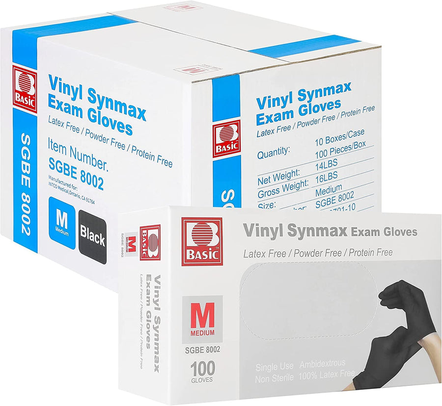 Basic Medical Synmax Black Vinyl Exam Gloves - Case of 1000 London Labs Medium 1000 