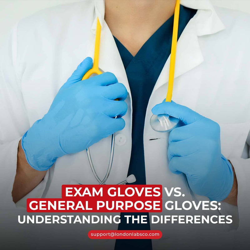 An exam-grade and a general-purpose glove laid side by side