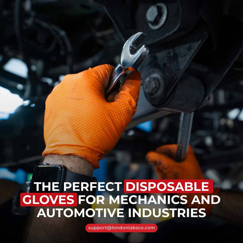 Mechanic in black nitrile gloves working on an engine